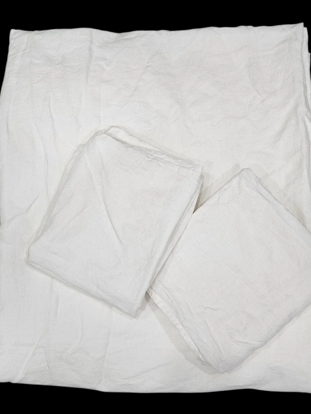 IKEA DYTAG FULL/QUEEN White Cream Duvet Cover Flax Linen & 2 STD Pillow Shams